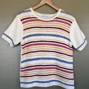 Bedford Fair Lifestyles Striped Knit Short Sleeve Sweater